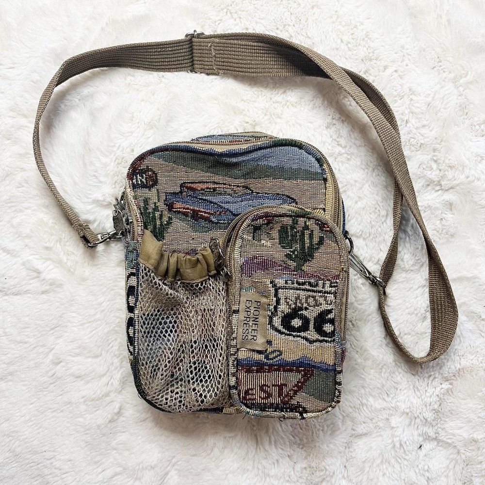 Vintage Pioneer Express Route‎ 66 Tapestry Crossbody Canvas Bag